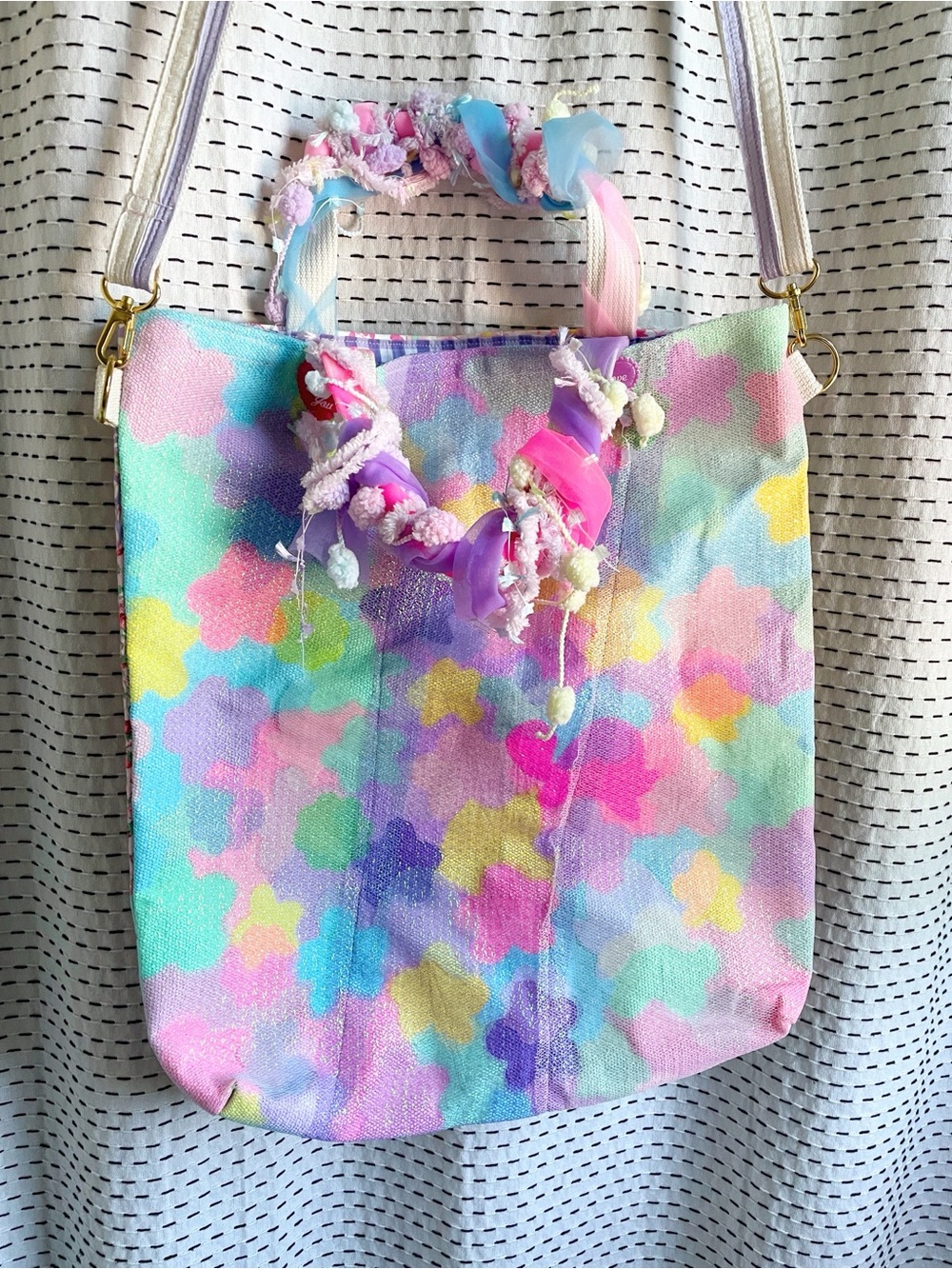 Kawaii dekora Pastel Floral Pattern Tote Bag handmade patchwork bag